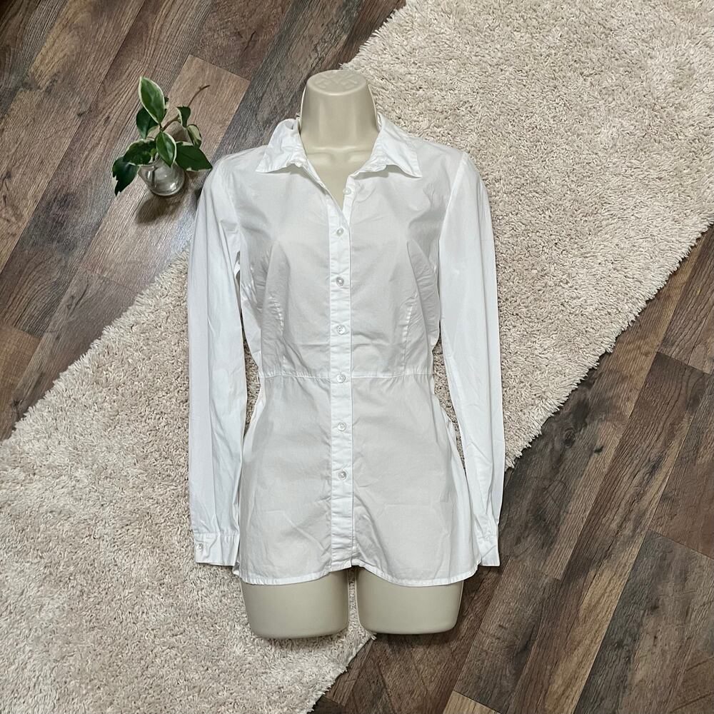 J.Jill Size XS White Button Down Long Sleeve 100% Cotton Collared Peplum Blouse